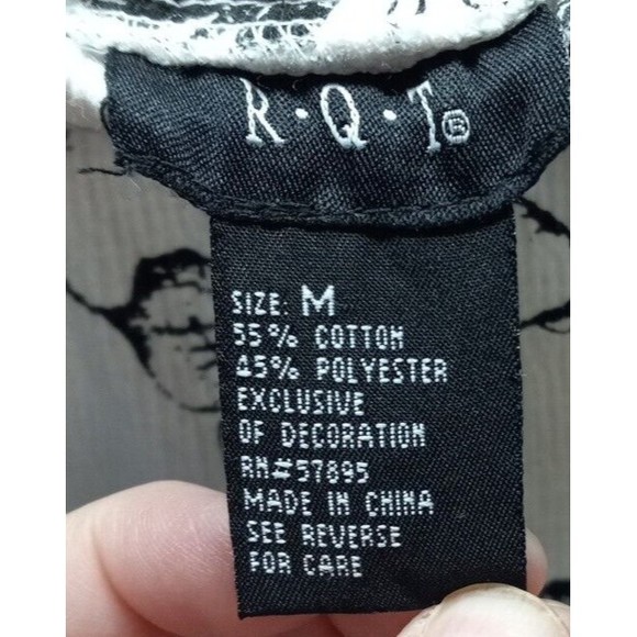 R.Q.T Floral Maxi Skirt Medium White Black Toile Flowy Black Trim Elastic Waist - Picture 6 of 7